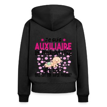 Auxiliaire Puériculture Puéricultrice Métier - Sweat à capuche zippé Premium bio Femme - noir - Dos - Julia (174cm)