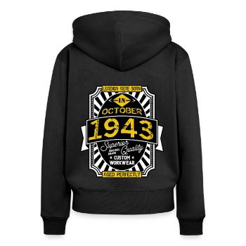 1943 OKTOBER - Frauen Premium Bio Zip Hoodie - Schwarz - Hinten - Julia (174cm)