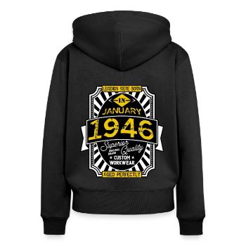 1946 JANUARY - Women's Premium Organic Zip Hoodie - black - Back - Julia (174cm)