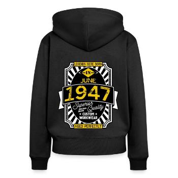 1947 JUNE - Women's Premium Organic Zip Hoodie - black - Back - Julia (174cm)