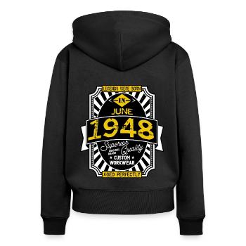 1948 JUNI - Frauen Premium Bio Zip Hoodie - Schwarz - Hinten - Julia (174cm)