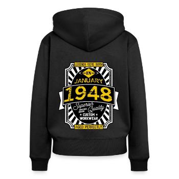 1948 JANUARY - Women's Premium Organic Zip Hoodie - black - Back - Julia (174cm)