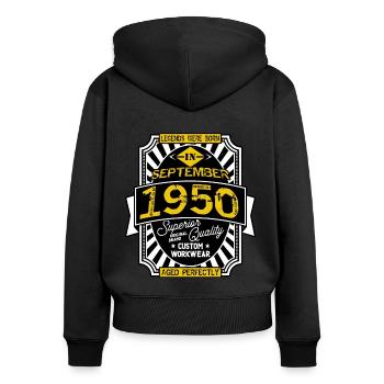 1950 SEPTEMBER - Frauen Premium Bio Zip Hoodie - Schwarz - Hinten - Julia (174cm)