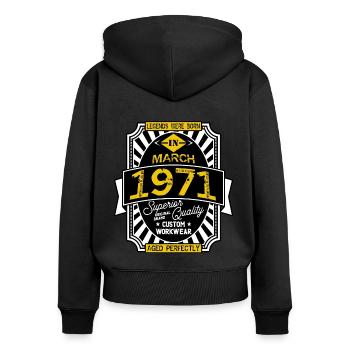 1971 MARCH - Women's Premium Organic Zip Hoodie - black - Back - Julia (174cm)