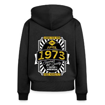 April 1973 - Frauen Premium Bio Zip Hoodie - Schwarz - Hinten - Julia (174cm)