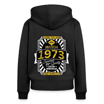 1973 MARCH - Women's Premium Organic Zip Hoodie - black - Back - Julia (174cm)