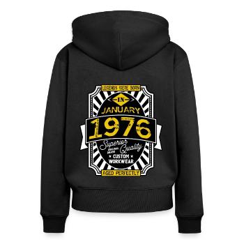 1976 JANUARY - Women's Premium Organic Zip Hoodie - black - Back - Julia (174cm)
