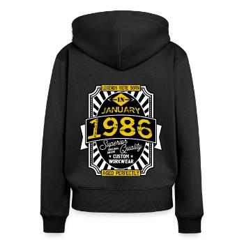 1986 JANUARY - Women's Premium Organic Zip Hoodie - black - Back - Julia (174cm)