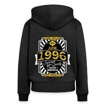 JUNI 1996 - Frauen Premium Bio Zip Hoodie - Schwarz - Hinten - Julia (174cm)