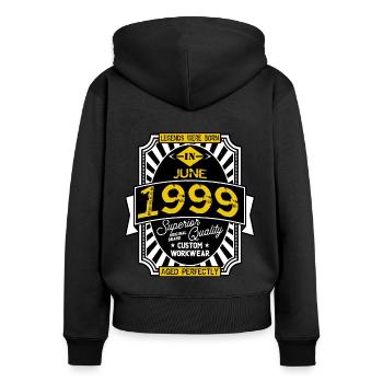 JUNI 1999 - Frauen Premium Bio Zip Hoodie - Schwarz - Hinten - Julia (174cm)