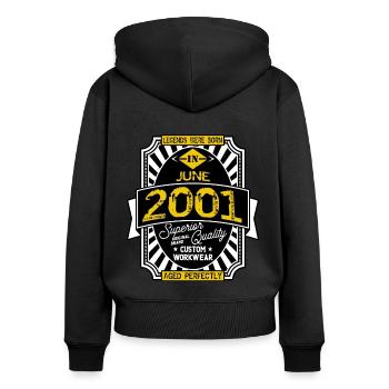 JUNI 2001 - Frauen Premium Bio Zip Hoodie - Schwarz - Hinten - Julia (174cm)