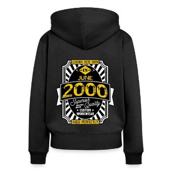 JUNI 2000 - Frauen Premium Bio Zip Hoodie - Schwarz - Hinten - Julia (174cm)
