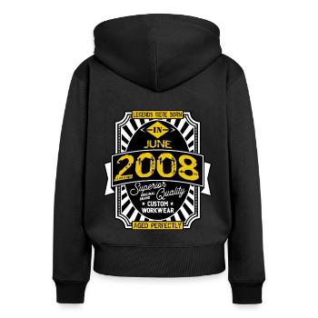 2008 JUNI - Frauen Premium Bio Zip Hoodie - Schwarz - Hinten - Julia (174cm)
