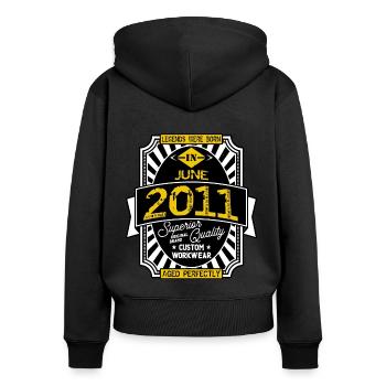2011 JUNI - Frauen Premium Bio Zip Hoodie - Schwarz - Hinten - Julia (174cm)