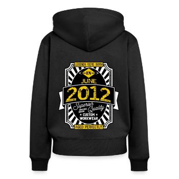 2012 JUNI - Frauen Premium Bio Zip Hoodie - Schwarz - Hinten - Julia (174cm)