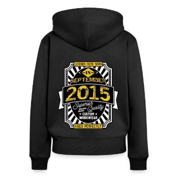 SEPTEMBER 2015 - Frauen Premium Bio Zip Hoodie - Schwarz - Hinten - Julia (174cm)