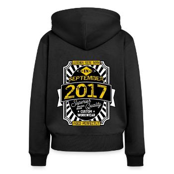 SEPTEMBER 2017 - Frauen Premium Bio Zip Hoodie - Schwarz - Hinten - Julia (174cm)