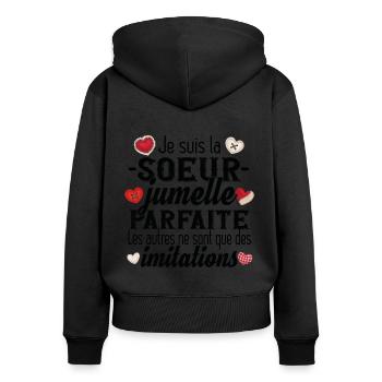 Sœur Jumelle Sœurs Frère Famille Amour Fille Rose - Sweat à capuche zippé Premium bio Femme - noir - Dos - Julia (174cm)