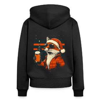 Weihnachten Bier Fuchs - Frauen Premium Bio Zip Hoodie - Schwarz - Hinten - Julia (174cm)