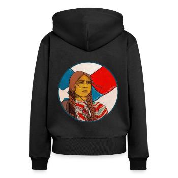 AMERIKANISCHE UREINWOHNER - Frauen Premium Bio Zip Hoodie - Schwarz - Hinten - Julia (174cm)