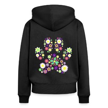 Fleurs Empreinte Patte Chien Femme - Sweat à capuche zippé Premium bio Femme - noir - Dos - Julia (174cm)