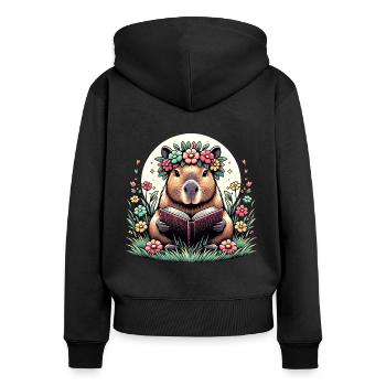 Niedliches Capybara-Lesebuch - Frauen Premium Bio Zip Hoodie - Schwarz - Hinten - Julia (174cm)