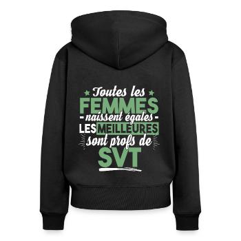 Prof Professeur SVT Sciences Vie Terre Métier - Sweat à capuche zippé Premium bio Femme - noir - Dos - Julia (174cm)