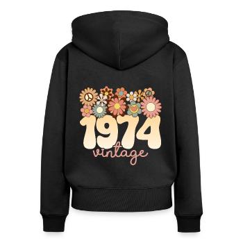 Vintage Frau Jahr 1974 50 Jahre Jubiläum - Frauen Premium Bio Zip Hoodie - Schwarz - Hinten - Julia (174cm)