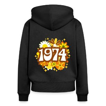 Retro Groovy Jahr 1974 Frau 50 Jahre Jubiläum - Frauen Premium Bio Zip Hoodie - Schwarz - Hinten - Julia (174cm)