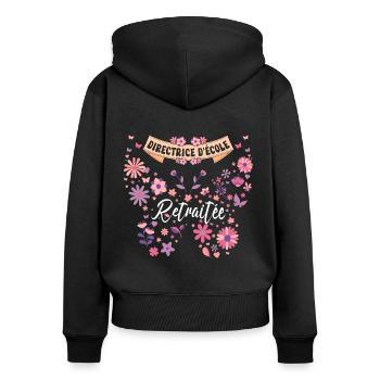 Papillon Directrice École Retraite - Sweat à capuche zippé Premium bio Femme - noir - Dos - Julia (174cm)