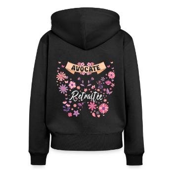 Papillon Fleurs Femme Avocate Retraite - Sweat à capuche zippé Premium bio Femme - noir - Dos - Julia (174cm)