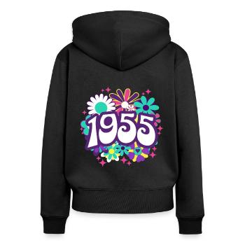 Retro Groovy Year 1955 Women 70 Years Anniversary - Women's Premium Organic Zip Hoodie - black - Back - Julia (174cm)
