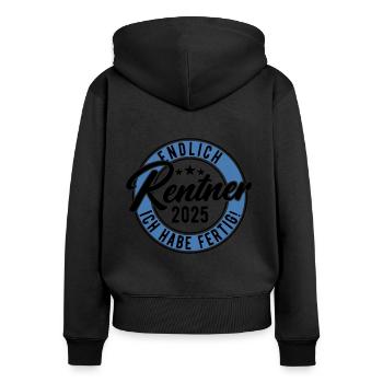 Rentner 2025 Ich habe fertig - Frauen Premium Bio Zip Hoodie - Schwarz - Hinten - Julia (174cm)