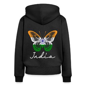 Schmetterling Indian Flagge Damen - Frauen Premium Bio Zip Hoodie - Schwarz - Hinten - Julia (174cm)