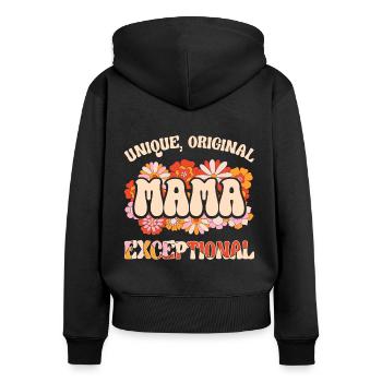 Mère Unique Originale Exceptionnelle Maman - Sweat à capuche zippé Premium bio Femme - noir - Dos - Julia (174cm)
