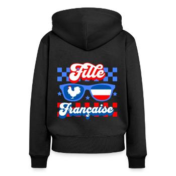Fille Française Femme Fière D'Être Française - Sweat à capuche zippé Premium bio Femme - noir - Dos - Julia (174cm)