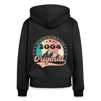 Cadeau Anniversaire 2004 Femme | Née en 2004 - Sweat à capuche zippé Premium bio Femme - noir - Dos - Julia (174cm)