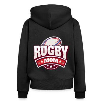 Mère Fan De Rugby Cadeau Maman Supportrice Rugby - Sweat à capuche zippé Premium bio Femme - noir - Dos - Julia (174cm)