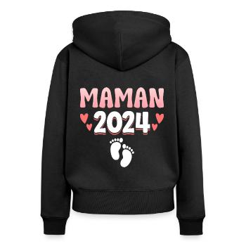 Femme Grossesse Annonce Enfant Future Maman 2024 - Sweat à capuche zippé Premium bio Femme - noir - Dos - Julia (174cm)