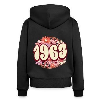 Fête Anniversaire Femme 1963 60 Ans Anniversaire - Sweat à capuche zippé Premium bio Femme - noir - Dos - Julia (174cm)