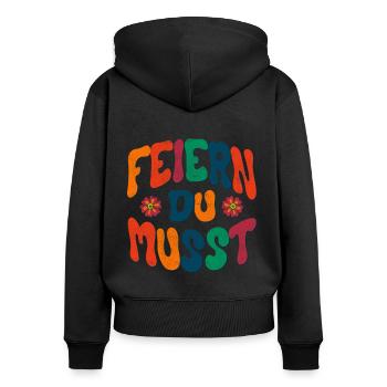 Feiern Du musst! - Frauen Premium Bio Zip Hoodie - Schwarz - Hinten - Julia (174cm)