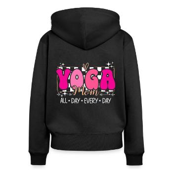 Mère Fan De Yoga Maman Adore Yoga - Sweat à capuche zippé Premium bio Femme - noir - Dos - Julia (174cm)