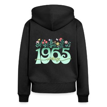 Motif Fleurs 1965 Fête Anniversaire Femme 60 Ans - Sweat à capuche zippé Premium bio Femme - noir - Dos - Julia (174cm)
