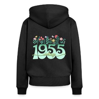 Blumenmuster 1955 Geburtstagsfeier Frau 70 Jahre - Frauen Premium Bio Zip Hoodie - Schwarz - Hinten - Julia (174cm)
