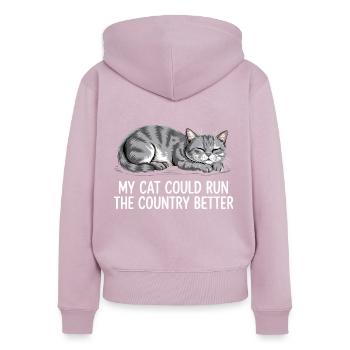 Mon Chat Gouvernerait Mieux Le Pays - Sweat à capuche zippé Premium bio Femme - rose poudré - Dos - Julia (174cm)