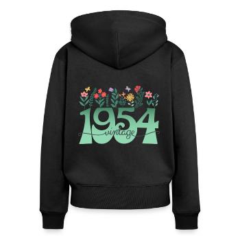 Motif Fleurs 1954 Fête Anniversaire Femme 70 Ans - Sweat à capuche zippé Premium bio Femme - noir - Dos - Julia (174cm)