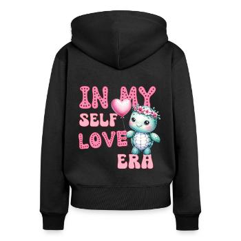 Tortue mignonne de la Saint-Valentin - Dans mon amour de soi - Sweat à capuche zippé Premium bio Femme - noir - Dos - Julia (174cm)