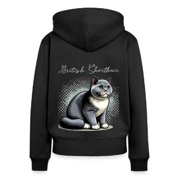 Style de bande dessinée British Shorthair - Sweat à capuche zippé Premium bio Femme - noir - Dos - Julia (174cm)