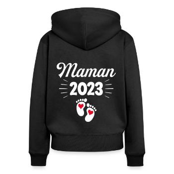 Grossesse Femme Enceinte - Future Maman 2023 - Sweat à capuche zippé Premium bio Femme - noir - Dos - Julia (174cm)