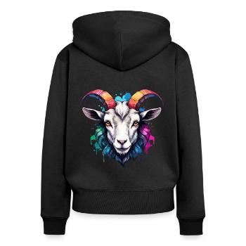 Corne de chèvre Cool coloré mignon néon aquarelle - Sweat à capuche zippé Premium bio Femme - noir - Dos - Julia (174cm)